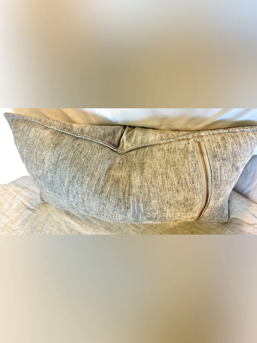 Catherine Malandrino Textured Lumbar Pillow - Gray with Gold-Toned Zipper Decor